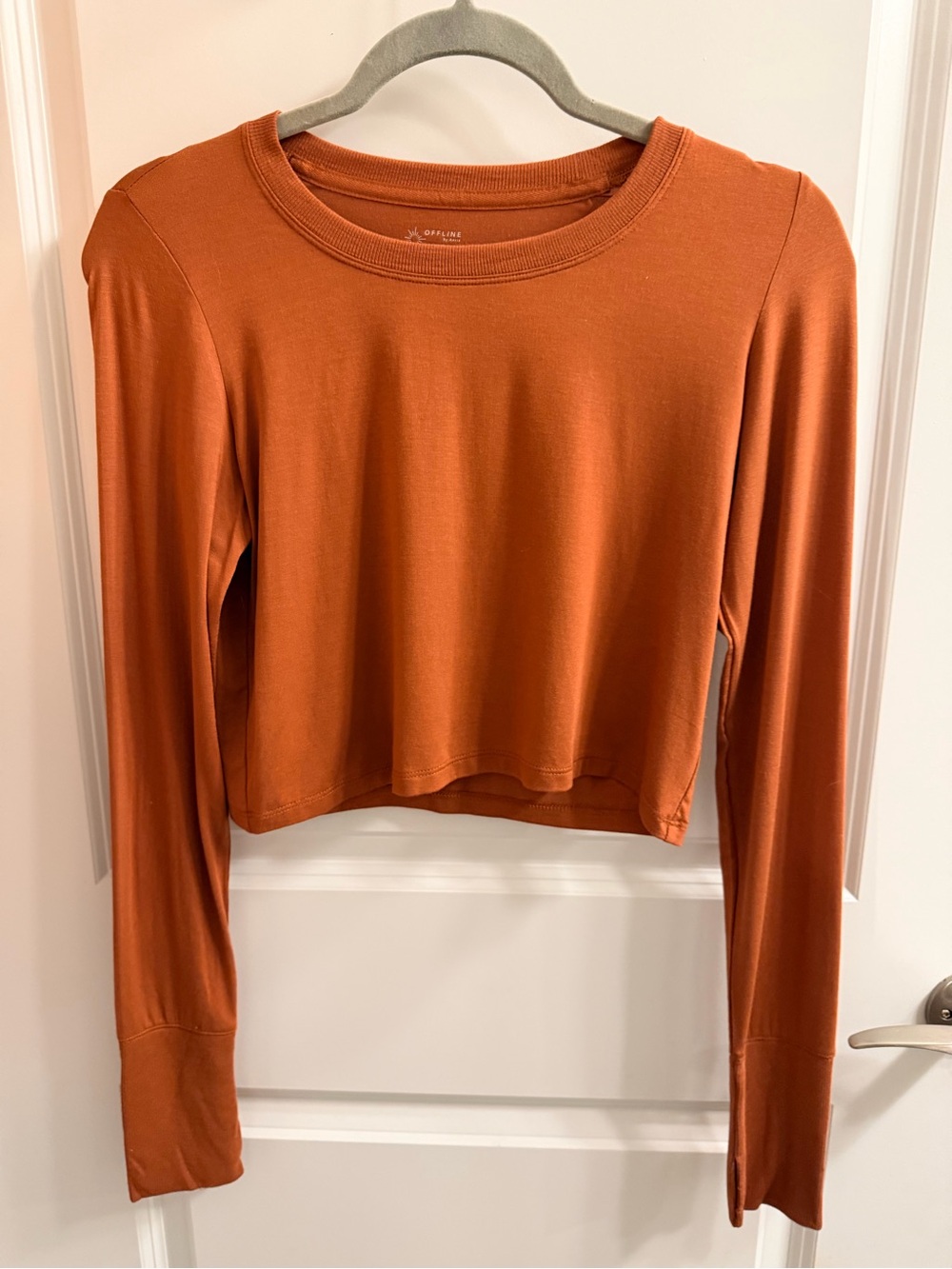 Cropped Long-Sleeve Tee in Rust Orange by Aerie